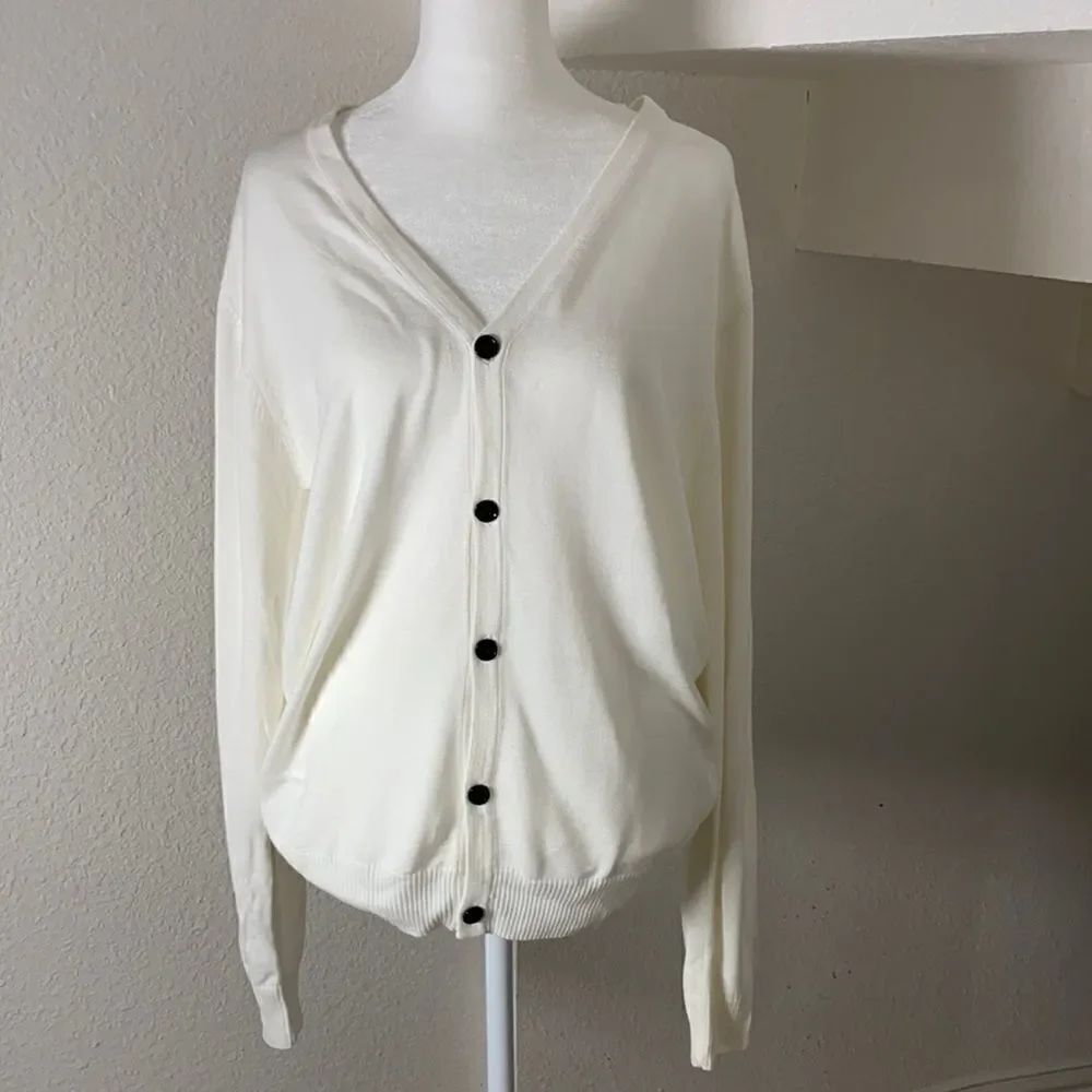 Women’s White V-Neck Cardigan Button Up NWT *READ